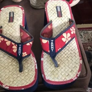 Tommy flip flops Red White & blue size 6
